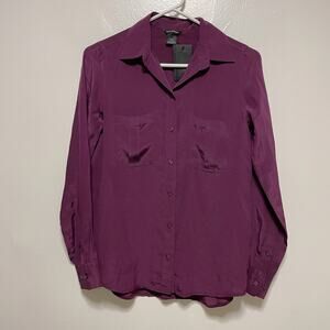 New! Club Monaco Sawyer 100% Silk Long Sleeve Blouse in Amethyst